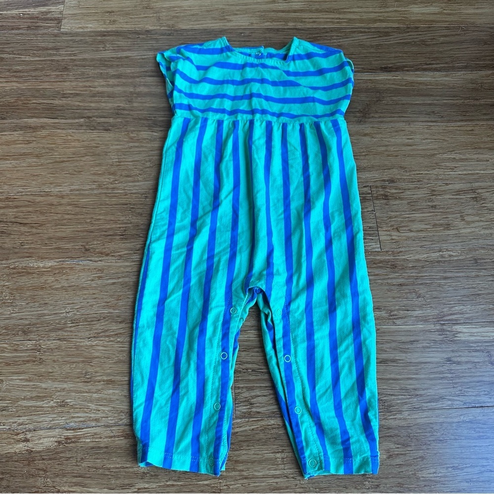 PRIMARY Striped Blue & Green Short Sleeve Cotton Jumpsuit